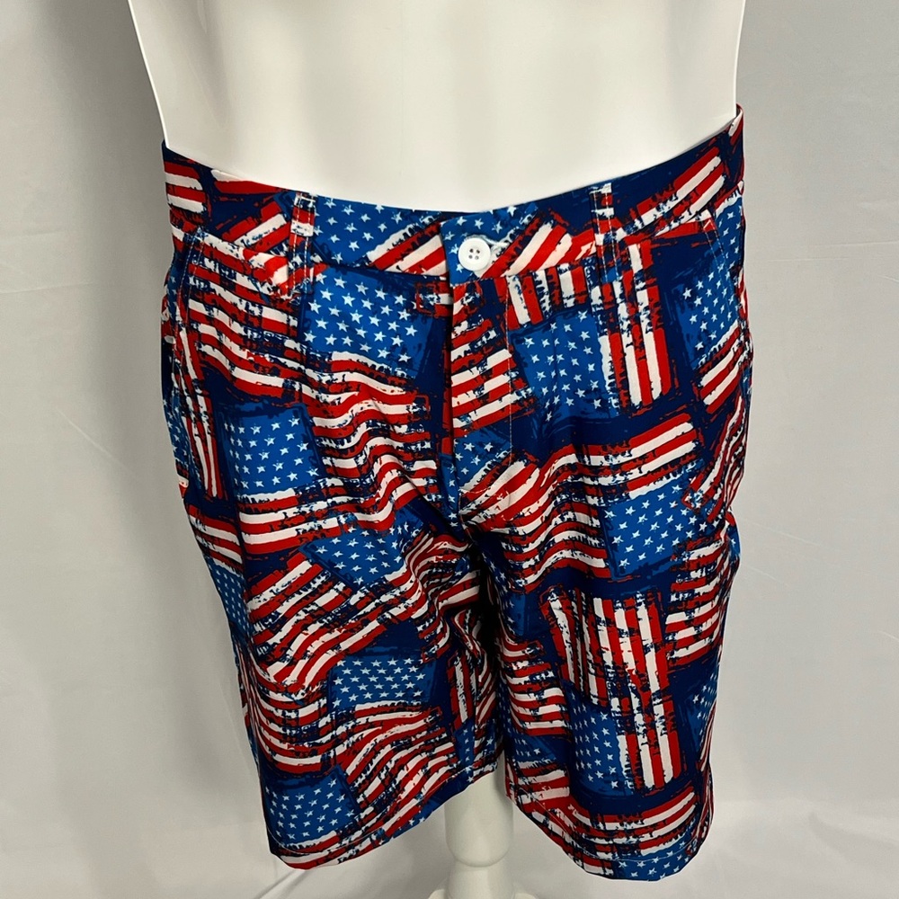 Hreski Men's Flat Front Patriotic Flag Print Shorts - Red/Blue/White